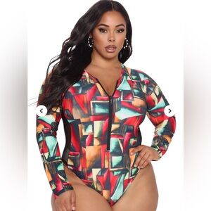 Colorful Geometric Long Sleeve Swimsuit - NWT